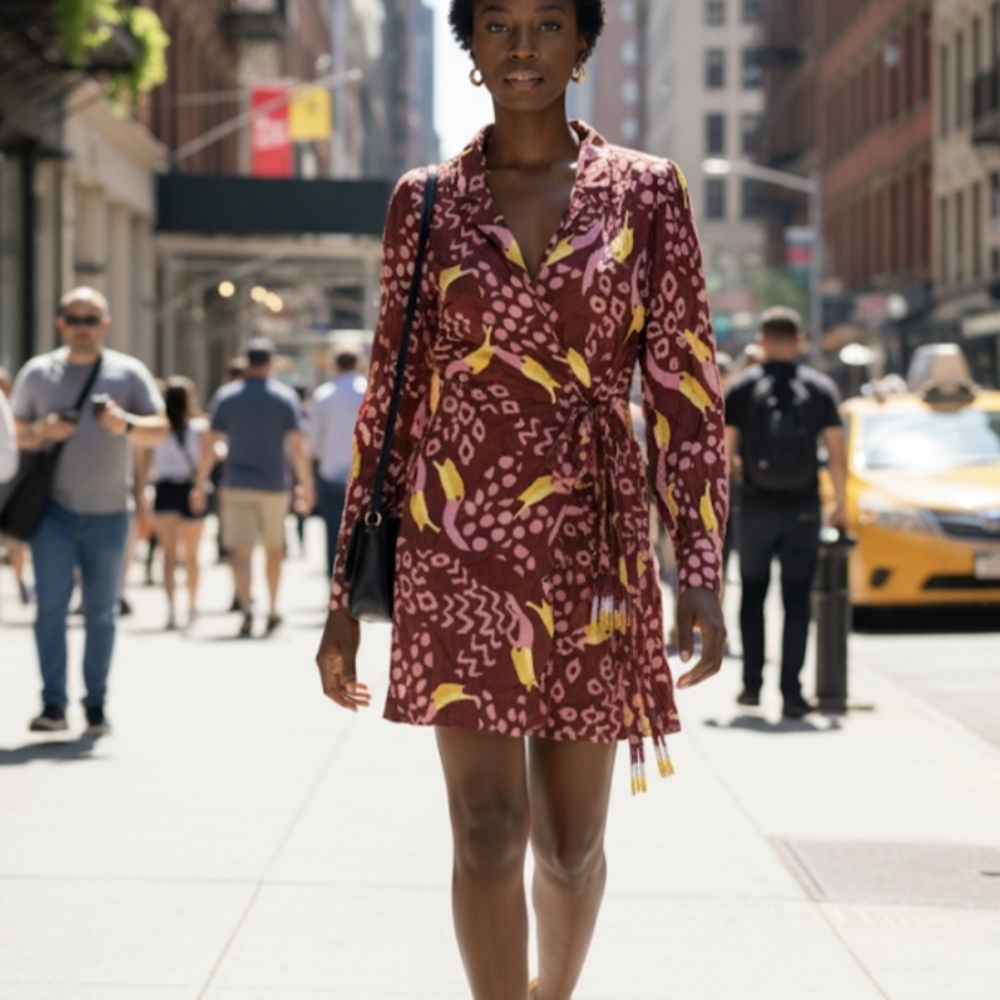 FARM Rio Burgundy and Yellow Mini Dress